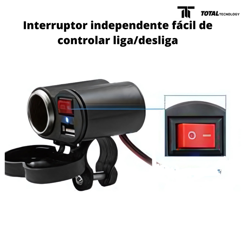 Carregador USB 12v a Prova D'Àgua para Motocicleta - Total Tecnology