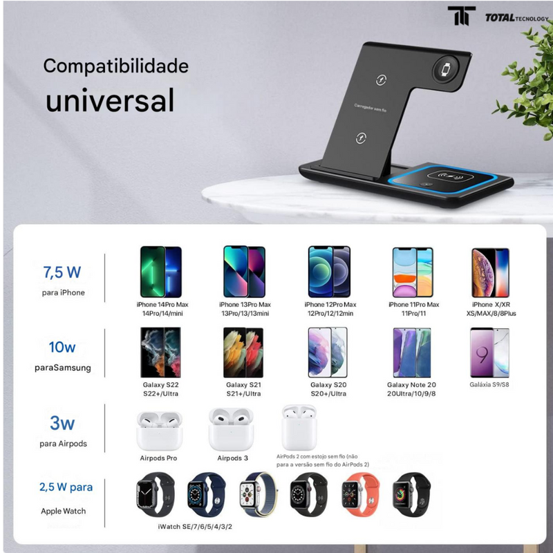 Base de Carregamento por Indução 3 em 1 - Total Tecnology