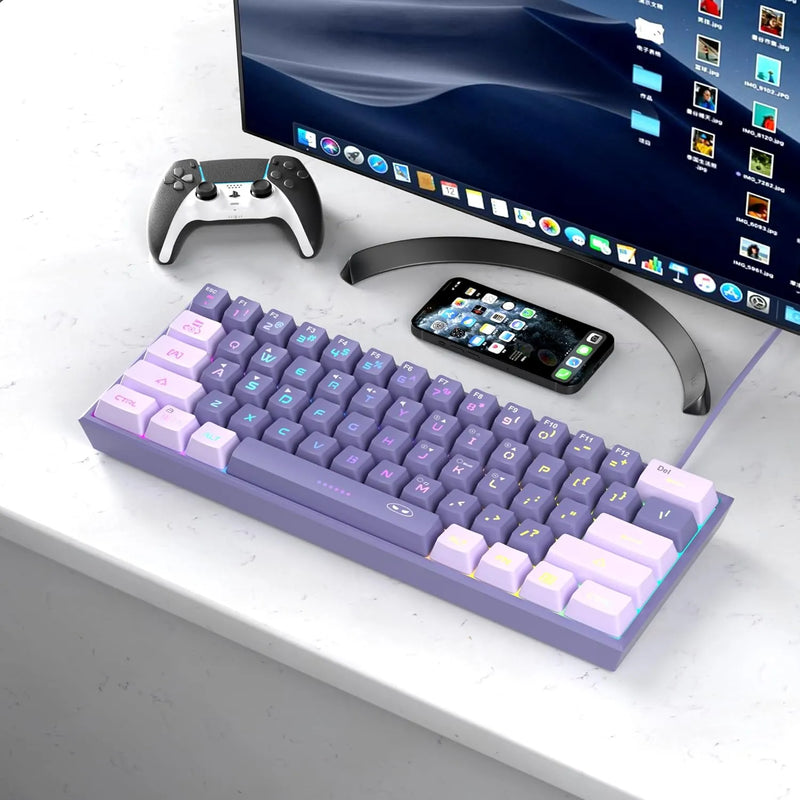 Mini teclado Gamer, RGB retro iluminado 61 teclas, ergonômico à prova d'água TS91 para PC, Mac, PS4, Xbox ONE gamer