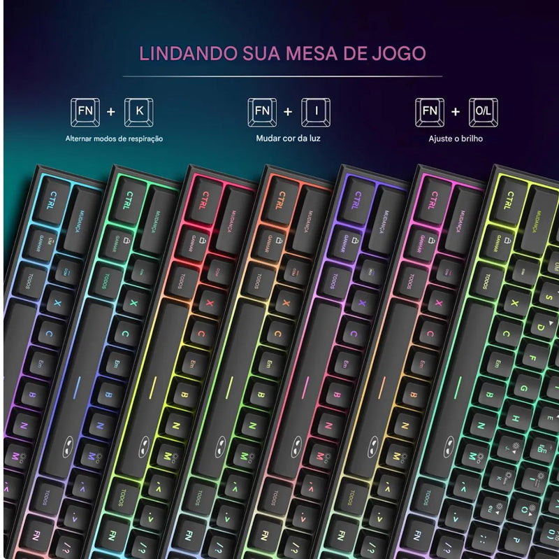 Mini teclado Gamer, RGB retro iluminado 61 teclas, ergonômico à prova d'água TS91 para PC, Mac, PS4, Xbox ONE gamer