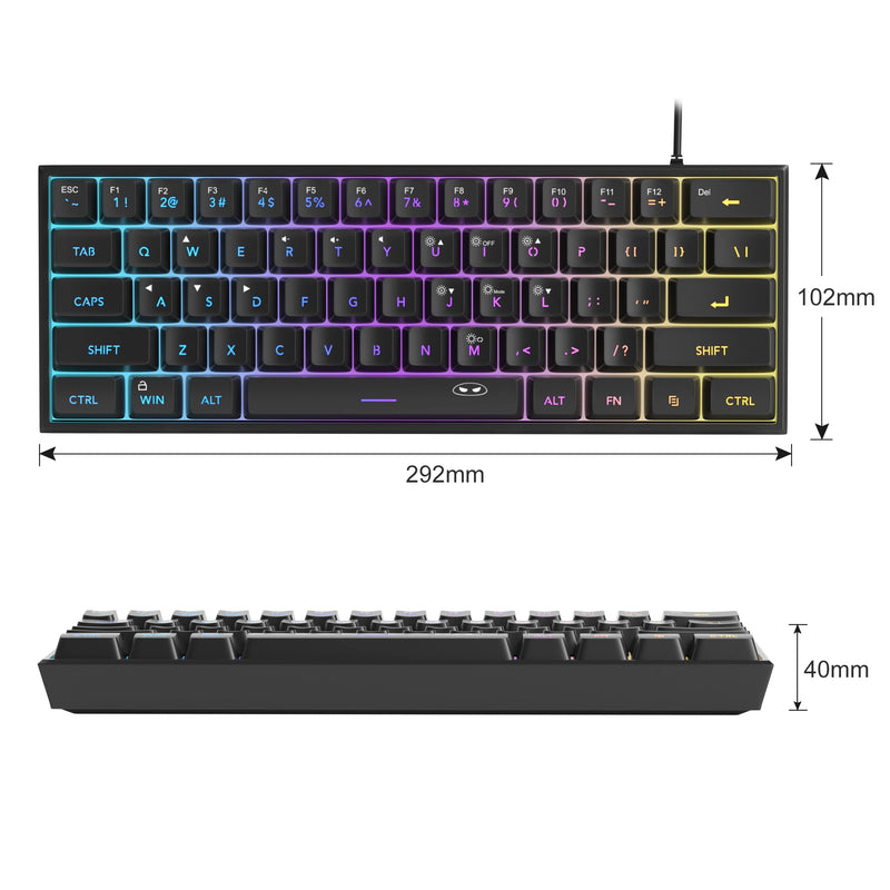 Mini teclado Gamer, RGB retro iluminado 61 teclas, ergonômico à prova d'água TS91 para PC, Mac, PS4, Xbox ONE gamer