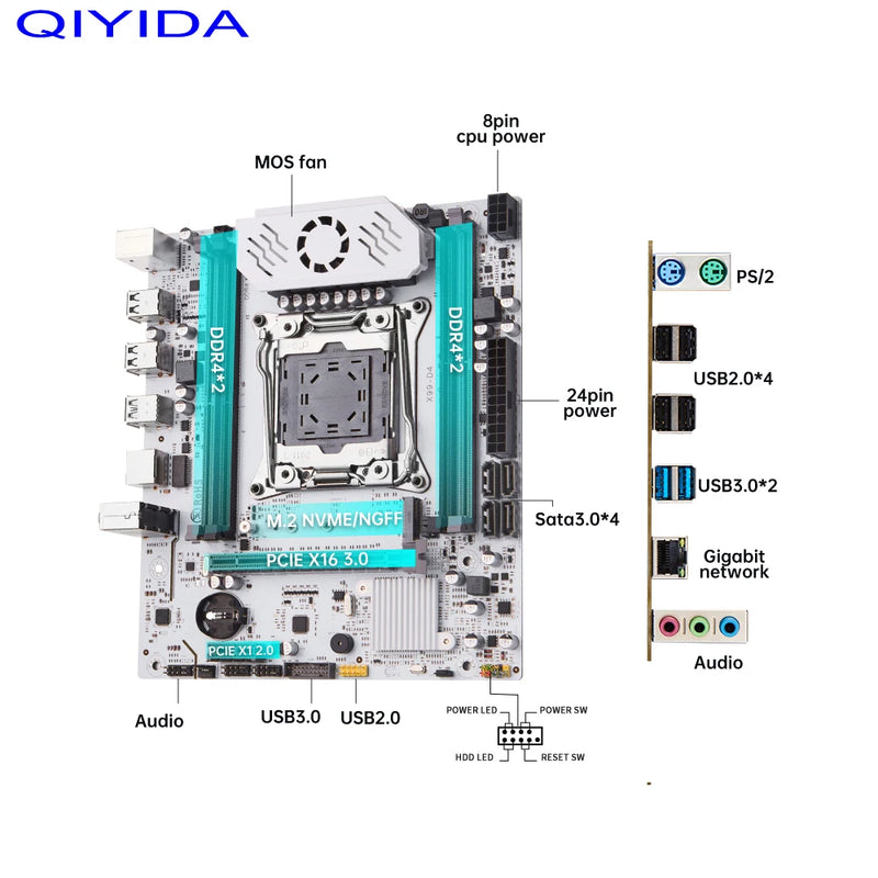 Placa-Mãe QIYIDA X99 D4 LGA 2011-3,com slot M.2, C612chip, Memória DDR4, SATA3.0 USB3.0