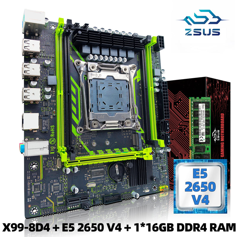 Kit de placa-mãe ZSUS X99-8D4 com CPU LGA2011-3 Xeon E5 2650 V4 DDR4 16 GB (1 * 16 GB) 2133 MHZ RAM Memória NVME M.2 SATA