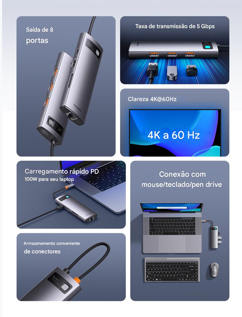 Adaptador USB Tipo C  8 em 1 - Total Tecnology