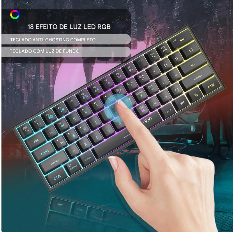 Mini teclado Gamer, RGB retro iluminado 61 teclas, ergonômico à prova d'água TS91 para PC, Mac, PS4, Xbox ONE gamer