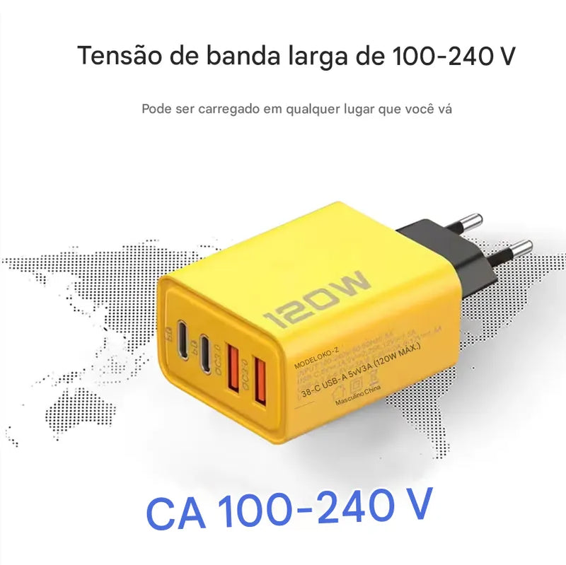 Carregador Turbo 120W tipo C, e USB -Total Tecnology